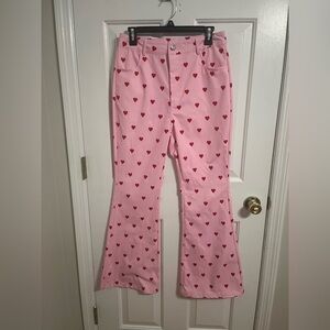 Cider Pink Heart-Patterned Flare Pants